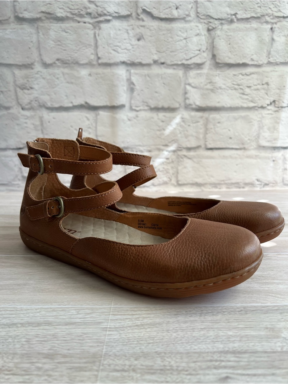 Born Bennett Tan Leather Mary Jane Double Ankle Strap Ballet Flats Size 9.5